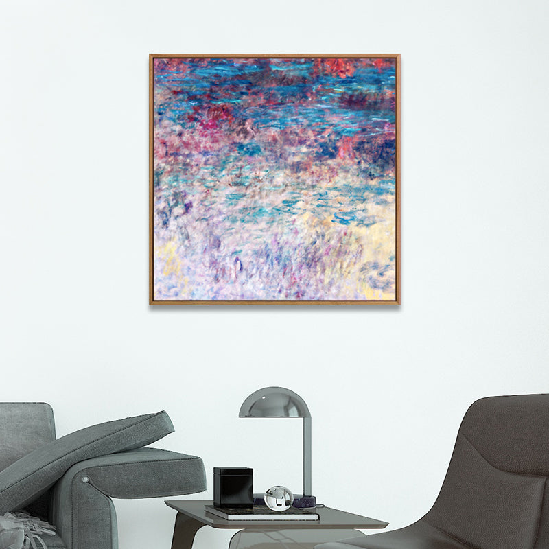 Purple Monet Water Lilies Painting Textured Farmhouse Family Room Canvas Wall Art Clearhalo 'Art Gallery' 'Canvas Art' 'Country Art Gallery' 'French Country' 'Rustic' Arts' 1690347