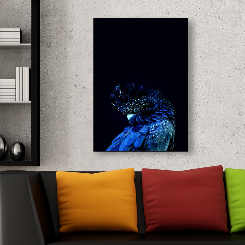 Peacock Head Wall Art Print Modernism Canvas Wall Decor in Blue on Black for Bedroom Blue Clearhalo 'Art Gallery' 'Canvas Art' 'Contemporary Art Gallery' 'Modern' Arts' 1690349