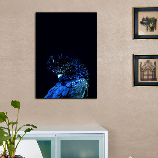 Peacock Head Wall Art Print Modernism Canvas Wall Decor in Blue on Black for Bedroom Clearhalo 'Art Gallery' 'Canvas Art' 'Contemporary Art Gallery' 'Modern' Arts' 1690350