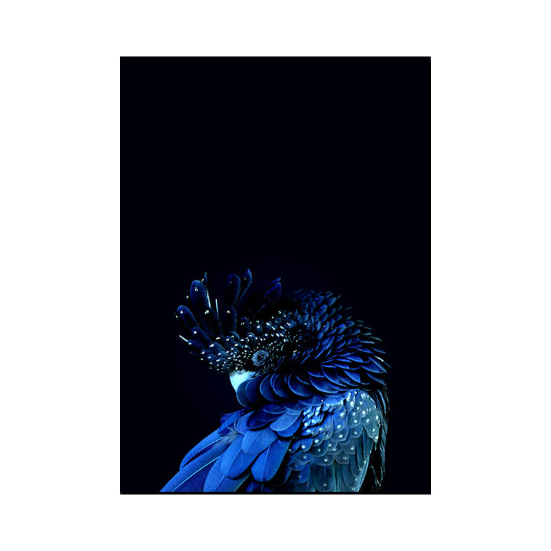 Peacock Head Wall Art Print Modernism Canvas Wall Decor in Blue on Black for Bedroom Clearhalo 'Art Gallery' 'Canvas Art' 'Contemporary Art Gallery' 'Modern' Arts' 1690352