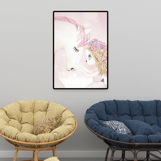 Fantasy Deer Girl Painting Canvas Childrens Art Textured Wall Decor in Pastel Color Pink Clearhalo 'Art Gallery' 'Canvas Art' 'Kids' Arts' 1690363