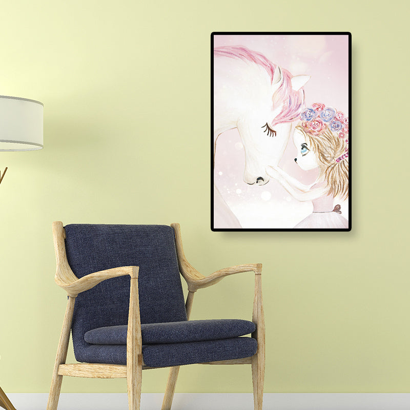 Fantasy Deer Girl Painting Canvas Childrens Art Textured Wall Decor in Pastel Color Clearhalo 'Art Gallery' 'Canvas Art' 'Kids' Arts' 1690364