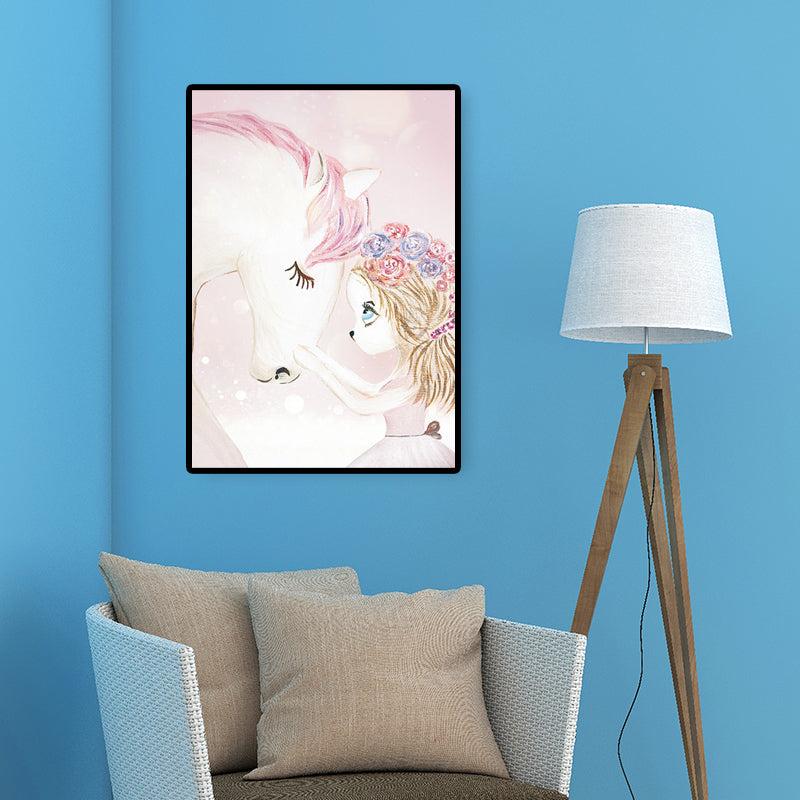 Fantasy Deer Girl Painting Canvas Childrens Art Textured Wall Decor in Pastel Color Clearhalo 'Art Gallery' 'Canvas Art' 'Kids' Arts' 1690365