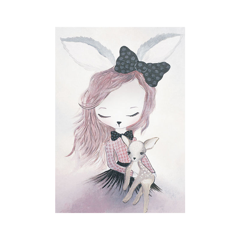 Fantasy Deer Girl Painting Canvas Childrens Art Textured Wall Decor in Pastel Color Clearhalo 'Art Gallery' 'Canvas Art' 'Kids' Arts' 1690370