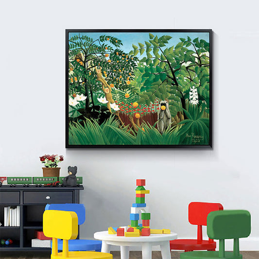 Henri Rousseau Jungle Mandrill Canvas Green Childrens Art Wall Decor for Bedroom Green Clearhalo 'Art Gallery' 'Canvas Art' 'Kids' Arts' 1690371