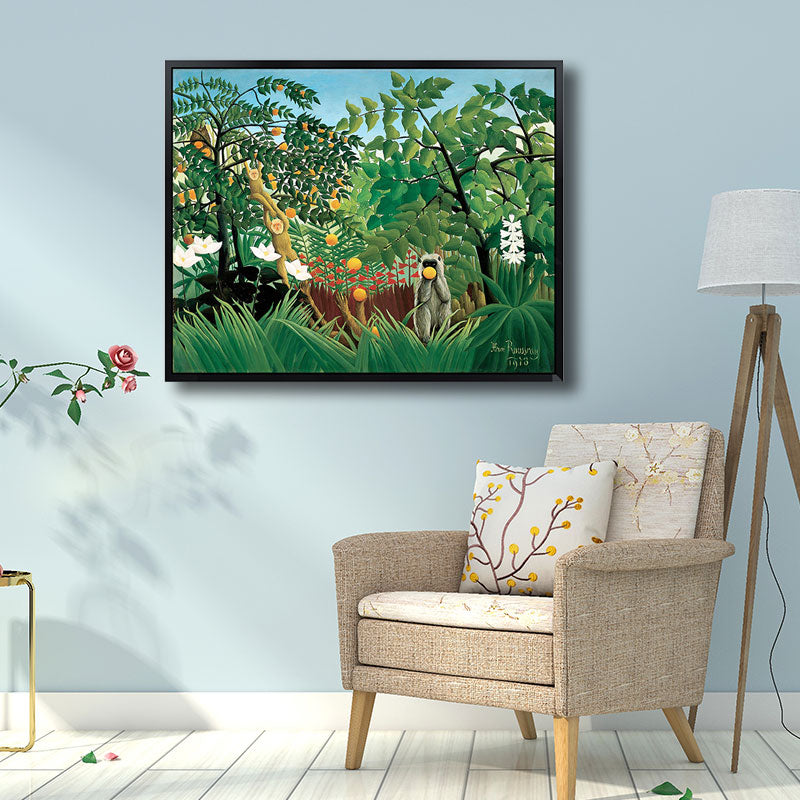Henri Rousseau Jungle Mandrill Canvas Green Childrens Art Wall Decor for Bedroom Clearhalo 'Art Gallery' 'Canvas Art' 'Kids' Arts' 1690372