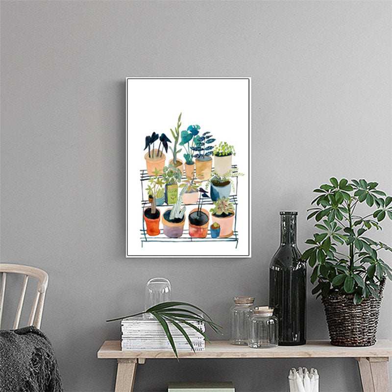 Canvas Decorative Art Print Rural Colorful Potted Plant Paintings, Multiple Sizes Blue Clearhalo 'Art Gallery' 'Canvas Art' 'Country Art Gallery' 'French Country' 'Rustic' Arts' 1690378