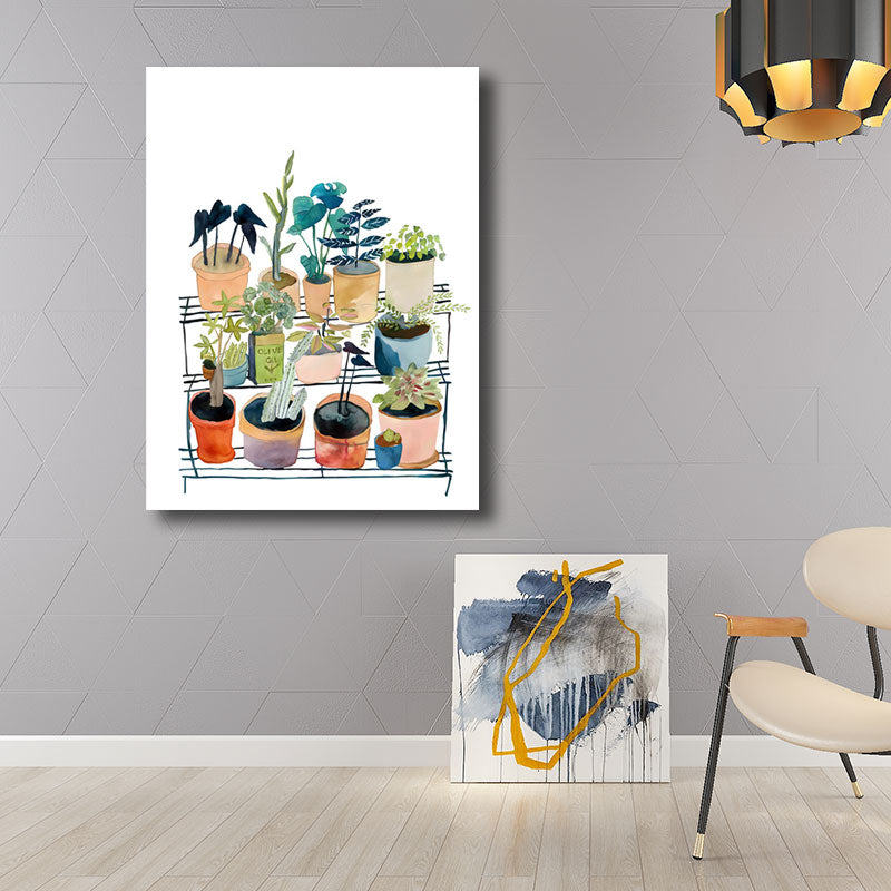 Canvas Decorative Art Print Rural Colorful Potted Plant Paintings, Multiple Sizes Clearhalo 'Art Gallery' 'Canvas Art' 'Country Art Gallery' 'French Country' 'Rustic' Arts' 1690380