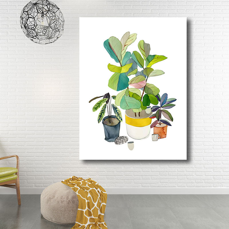 Canvas Decorative Art Print Rural Colorful Potted Plant Paintings, Multiple Sizes Green Clearhalo 'Art Gallery' 'Canvas Art' 'Country Art Gallery' 'French Country' 'Rustic' Arts' 1690385
