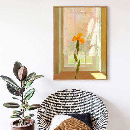 Flower and Window Wall Decor in Pastel Color Nordic Style Canvas for Living Room Orange Clearhalo 'Arts' 'Canvas Art' 1690446