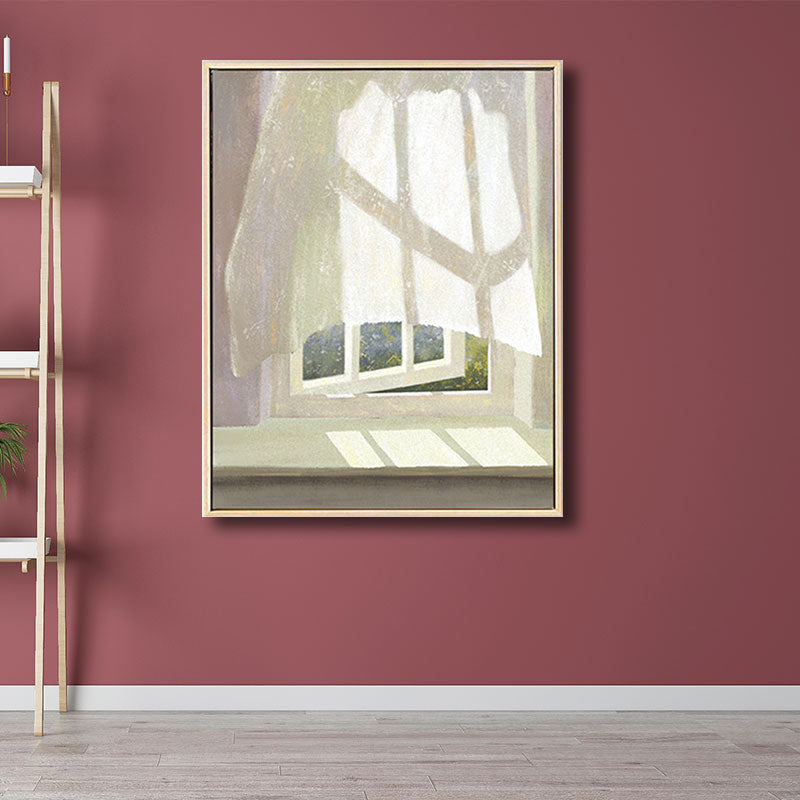 Flower and Window Wall Decor in Pastel Color Nordic Style Canvas for Living Room Clearhalo 'Arts' 'Canvas Art' 1690454