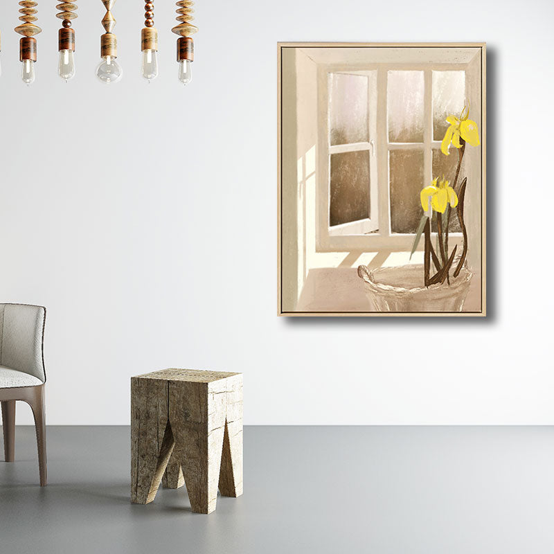 Flower and Window Wall Decor in Pastel Color Nordic Style Canvas for Living Room Clearhalo 'Arts' 'Canvas Art' 1690459
