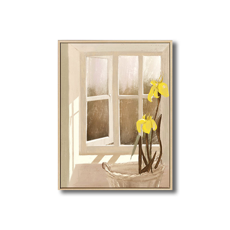 Flower and Window Wall Decor in Pastel Color Nordic Style Canvas for Living Room Clearhalo 'Arts' 'Canvas Art' 1690460
