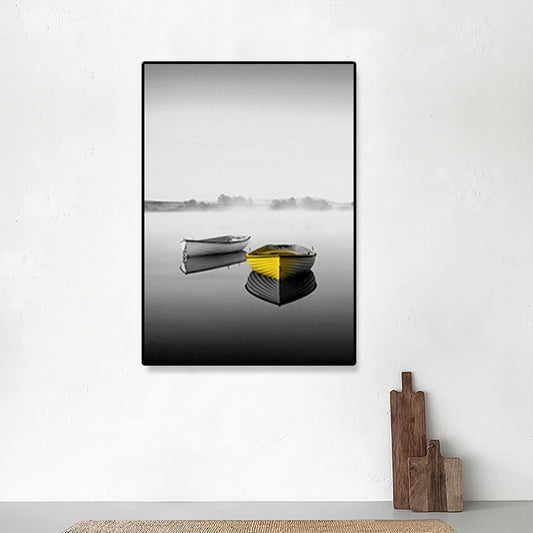Boat on River Canvas Print for Bedroom Vehicle Wall Art Grey for Home Decor, Multiple Sizes Clearhalo 'Art Gallery' 'Canvas Art' 'Contemporary Art Gallery' 'Modern' Arts' 1690492