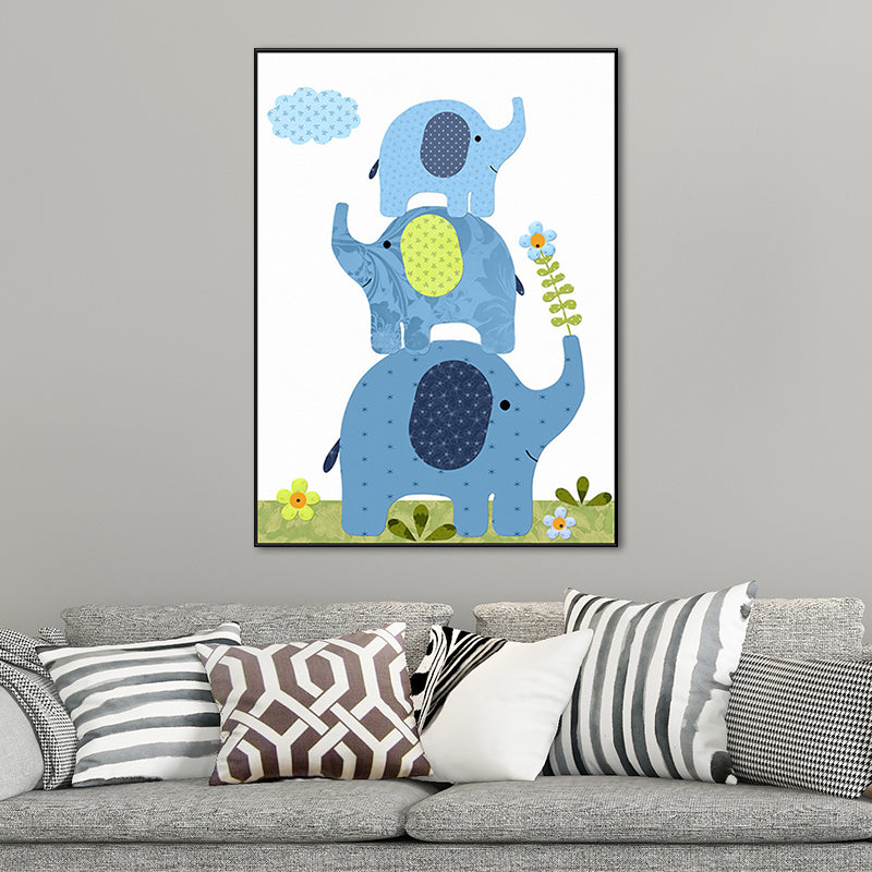 Animal and Flower Wall Decor Blue Canvas Painting Textured for Dining Room, Multiple Sizes Clearhalo 'Art Gallery' 'Canvas Art' 'Kids' Arts' 1690498