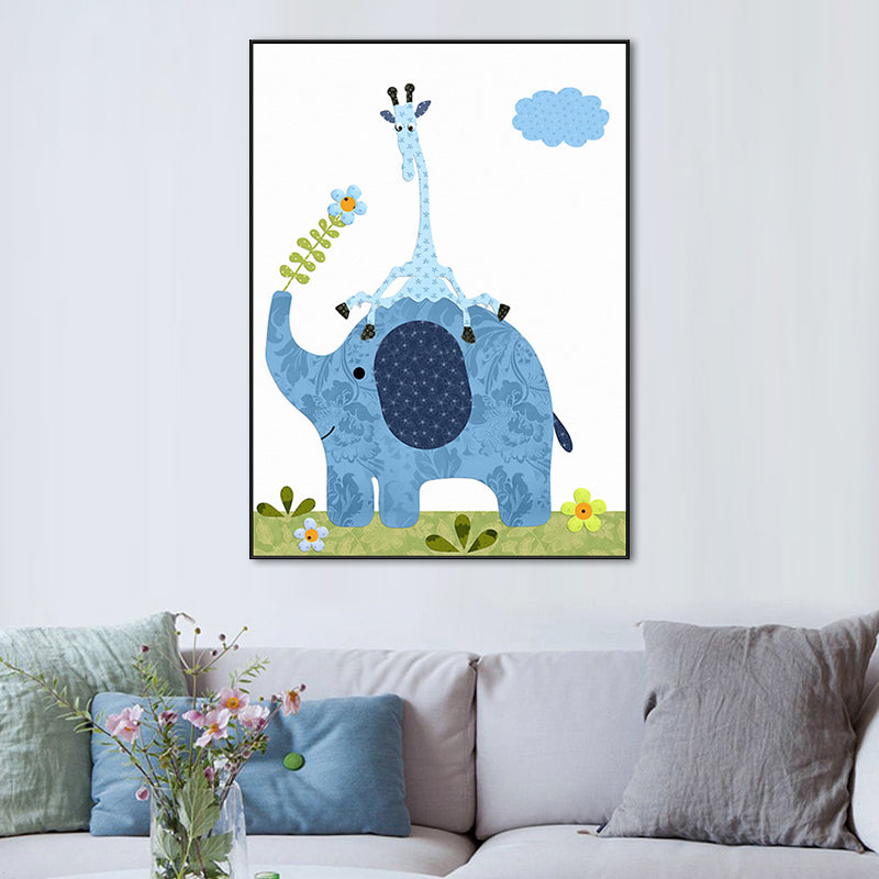Animal and Flower Wall Decor Blue Canvas Painting Textured for Dining Room, Multiple Sizes Clearhalo 'Art Gallery' 'Canvas Art' 'Kids' Arts' 1690505