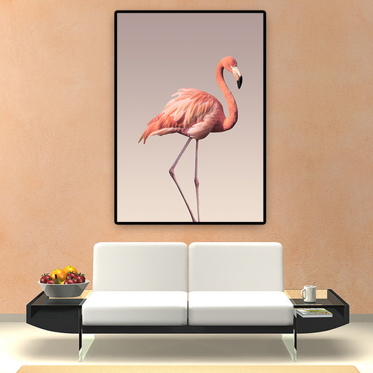 Flamingo Wall Decor in Pink Canvas Wall Art for Sitting Room, Textured Surface Pink Clearhalo 'Art Gallery' 'Canvas Art' 'Contemporary Art Gallery' 'Modern' Arts' 1690507