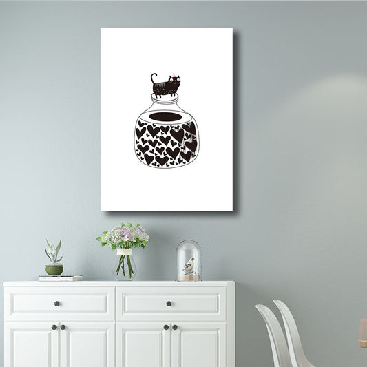 Cat on Bottle Wall Art Decorative Modern for Living Room Wrapped Canvas in Black Clearhalo 'Art Gallery' 'Canvas Art' 'Contemporary Art Gallery' 'Modern' Arts' 1690566