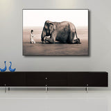 Photograph Print Modernist Canvas Art with Boy and Elephant Pattern in Black for Parlor Clearhalo 'Art Gallery' 'Canvas Art' 'Kids' Arts' 1690573