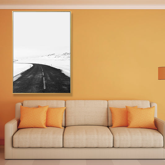 Black Road in Snow Wall Art Print Decorative Minimalism for Drawing Room Wrapped Canvas Black Clearhalo 'Art Gallery' 'Canvas Art' 'Contemporary Art Gallery' 'Modern' Arts' 1690612