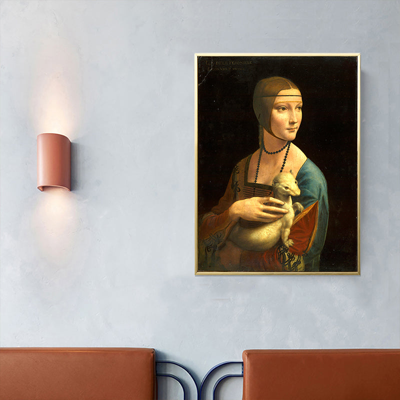 Women and Snow Weasel Painting in Brown Vintage Style Wall Decor for Dining Room Brown Clearhalo 'Arts' 'Canvas Art' 1690633