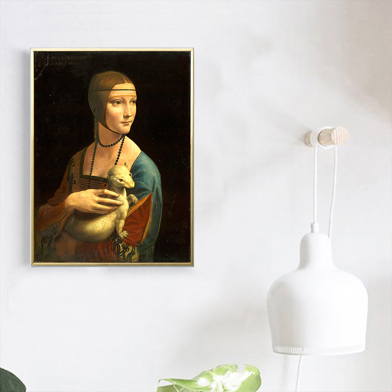 Women and Snow Weasel Painting in Brown Vintage Style Wall Decor for Dining Room Clearhalo 'Arts' 'Canvas Art' 1690634