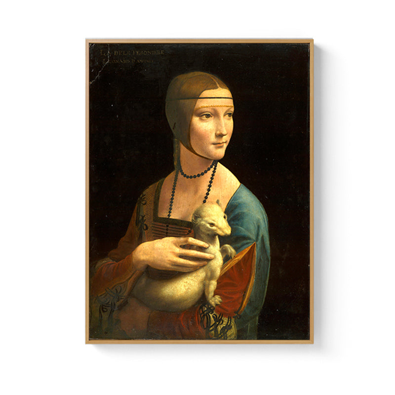 Women and Snow Weasel Painting in Brown Vintage Style Wall Decor for Dining Room Clearhalo 'Arts' 'Canvas Art' 1690636