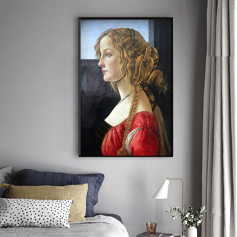 Vintage Style Teenagers Painting Europe Maiden Image in Light Color Wall Art Decor Red Clearhalo 'Arts' 'Canvas Art' 1690640