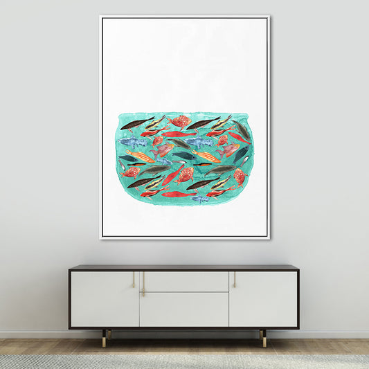 Cartoon Kids Art Print Fish in Aquarium Green Canvas for Living Room, Multiple Sizes Available Green Design 1 Clearhalo 'Art Gallery' 'Canvas Art' 'Kids' Arts' 1690651