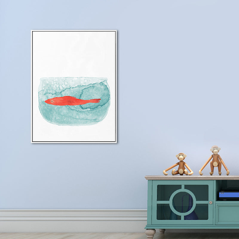 Cartoon Kids Art Print Fish in Aquarium Green Canvas for Living Room, Multiple Sizes Available Clearhalo 'Art Gallery' 'Canvas Art' 'Kids' Arts' 1690659