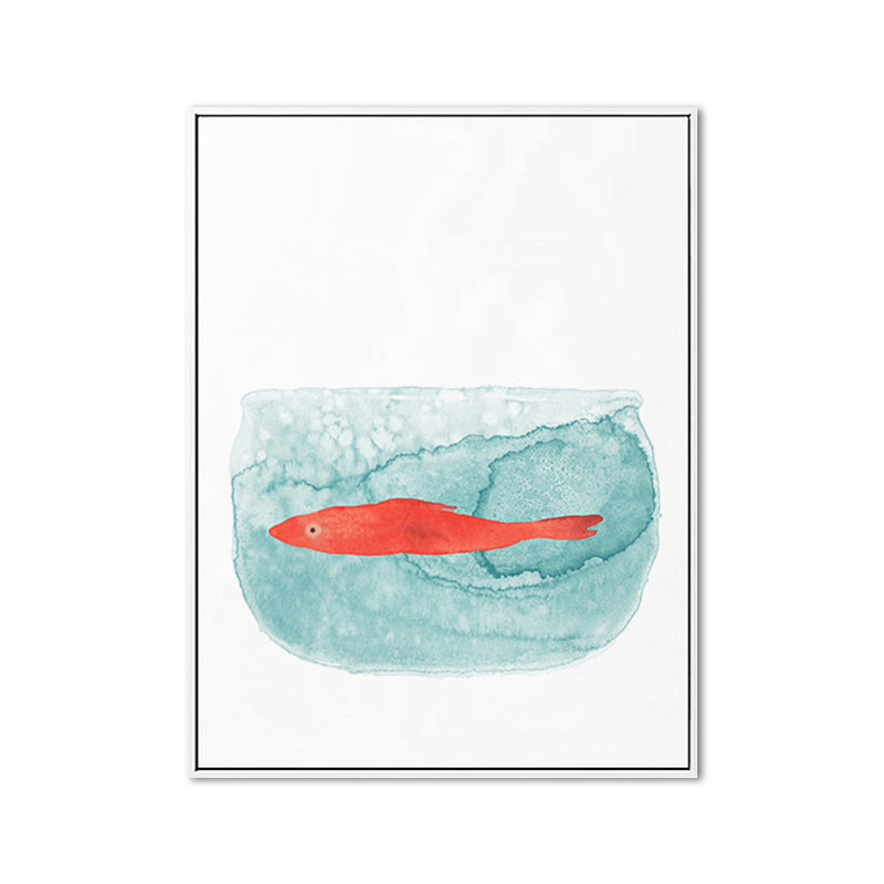 Cartoon Kids Art Print Fish in Aquarium Green Canvas for Living Room, Multiple Sizes Available Clearhalo 'Art Gallery' 'Canvas Art' 'Kids' Arts' 1690661