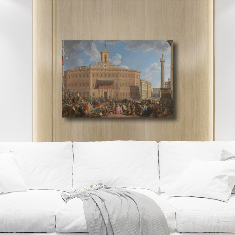 Textured Yellow Wall Art Vintage the Lottery in Piazza Di Montecitorio Painting Canvas Print Yellow Clearhalo 'Arts' 'Canvas Art' 1690673