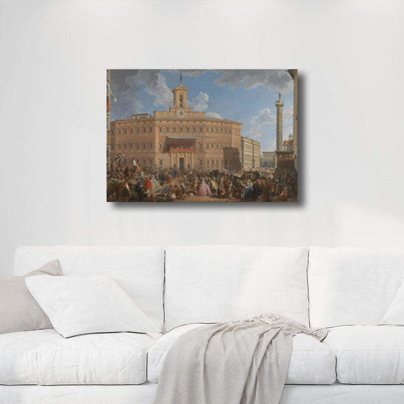 Textured Yellow Wall Art Vintage the Lottery in Piazza Di Montecitorio Painting Canvas Print Clearhalo 'Arts' 'Canvas Art' 1690674