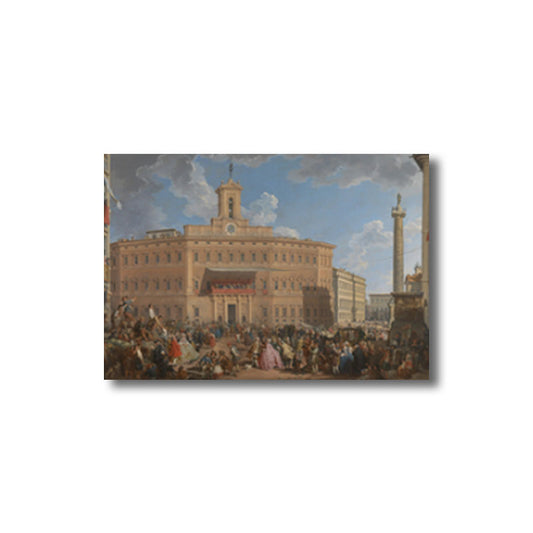 Textured Yellow Wall Art Vintage the Lottery in Piazza Di Montecitorio Painting Canvas Print Clearhalo 'Arts' 'Canvas Art' 1690676
