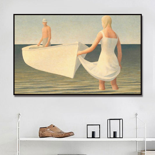 White Contemporary Canvas Boating Wall Art Print for Kitchen, Multiple Sizes Options Clearhalo 'Art Gallery' 'Canvas Art' 'Contemporary Art Gallery' 'Modern' Arts' 1690702