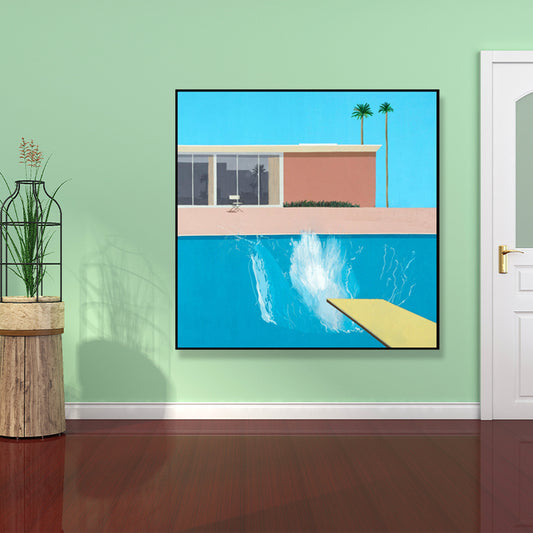 House and Swimming Pool Canvas Textured Contemporary Style for Boys Bedroom Painting Clearhalo 'Art Gallery' 'Canvas Art' 'Contemporary Art Gallery' 'Modern' Arts' 1690710