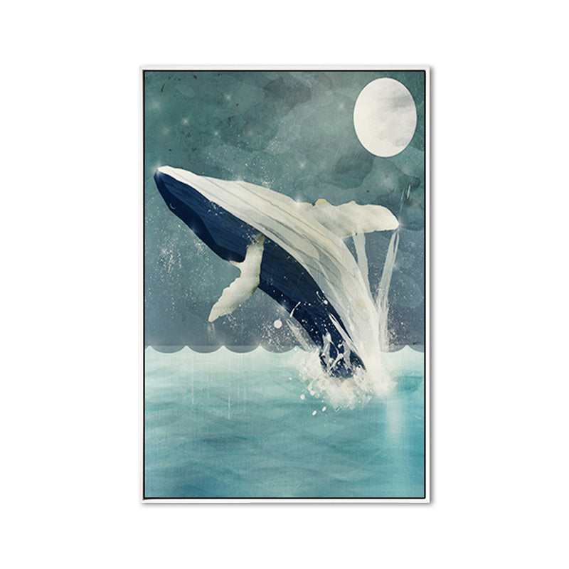 Kids Jumping Dolphin Wall Art Boy Bedroom Canvas Print in Green (Multiple Size Options) Clearhalo 'Art Gallery' 'Canvas Art' 'Kids' Arts' 1690740