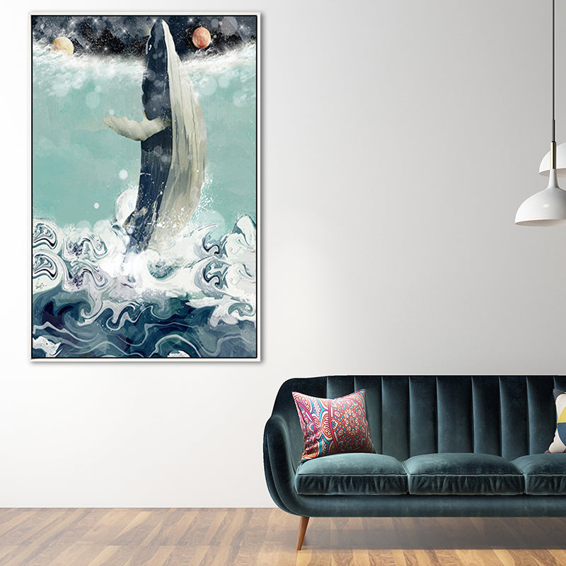 Kids Jumping Dolphin Wall Art Boy Bedroom Canvas Print in Green (Multiple Size Options) Green Design 2 Clearhalo 'Art Gallery' 'Canvas Art' 'Kids' Arts' 1690744