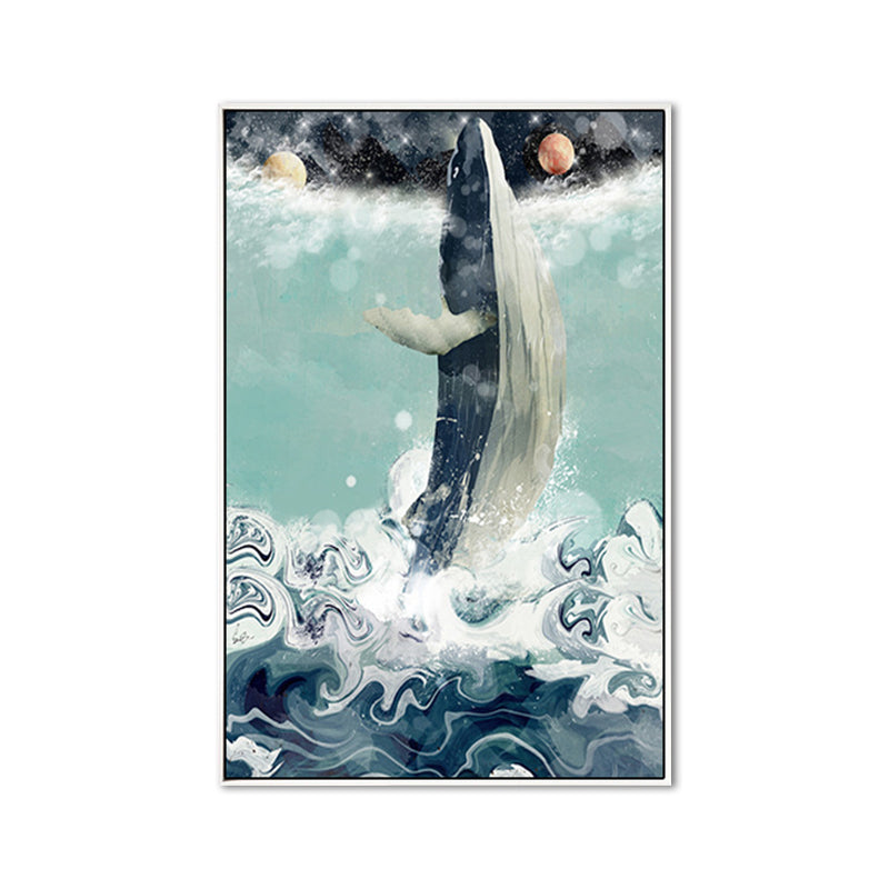 Kids Jumping Dolphin Wall Art Boy Bedroom Canvas Print in Green (Multiple Size Options) Clearhalo 'Art Gallery' 'Canvas Art' 'Kids' Arts' 1690747