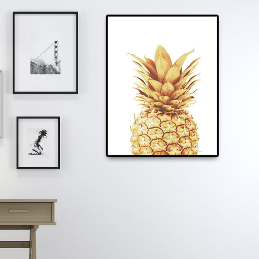 Gold Pineapple Wall Art Fruit Tropical Textured Canvas Print for Dining Room Clearhalo 'Art Gallery' 'Canvas Art' 'Coastal Art Gallery' 'Tropical' Arts' 1690774
