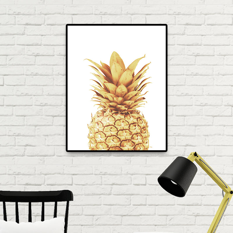Gold Pineapple Wall Art Fruit Tropical Textured Canvas Print for Dining Room Clearhalo 'Art Gallery' 'Canvas Art' 'Coastal Art Gallery' 'Tropical' Arts' 1690775