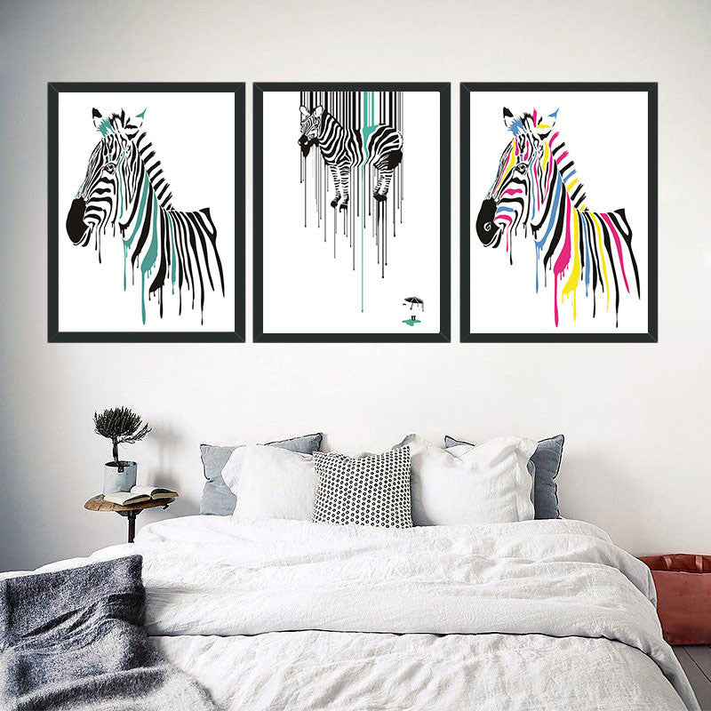 Zebra Canvas Wall Art Contemporary Decorative Sitting Room Painting in Multicolored Blue Clearhalo 'Art Gallery' 'Canvas Art' 'Kids' Arts' 1690787