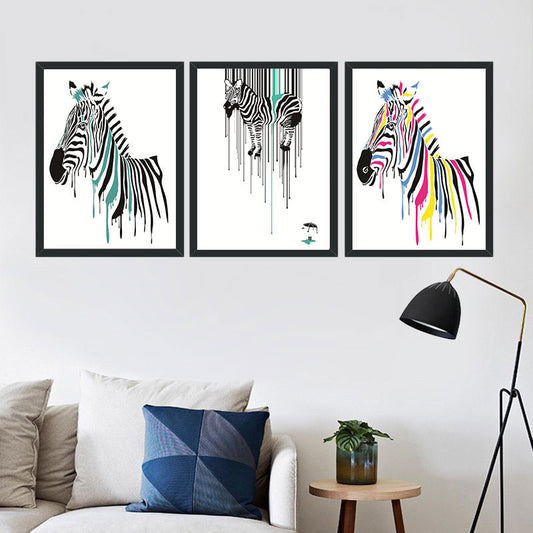 Zebra Canvas Wall Art Contemporary Decorative Sitting Room Painting in Multicolored Pink