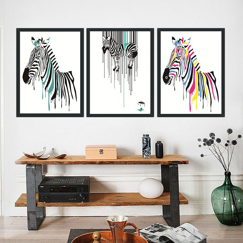 Zebra Canvas Wall Art Contemporary Decorative Sitting Room Painting in Multicolored Black Clearhalo 'Art Gallery' 'Canvas Art' 'Kids' Arts' 1690798
