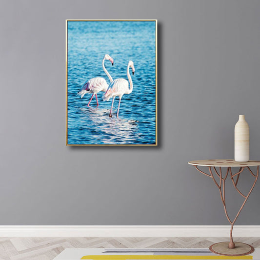 Flamingo Natural Wall Print Simplicity Textured Canvas Art in Blue for Guest Room Blue Clearhalo 'Art Gallery' 'Canvas Art' 'Kids' Arts' 1690813