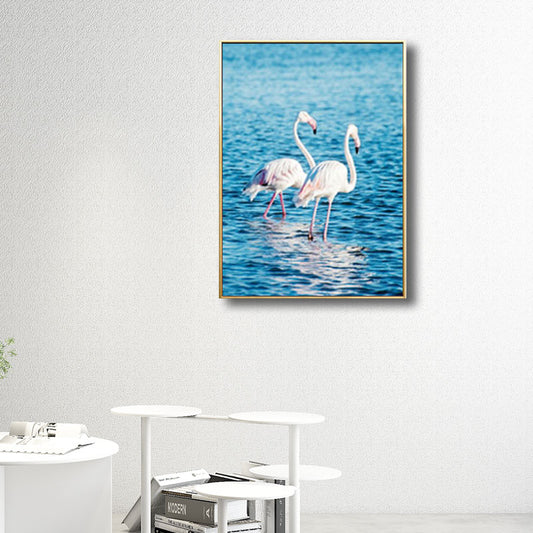 Flamingo Natural Wall Print Simplicity Textured Canvas Art in Blue for Guest Room Clearhalo 'Art Gallery' 'Canvas Art' 'Kids' Arts' 1690814