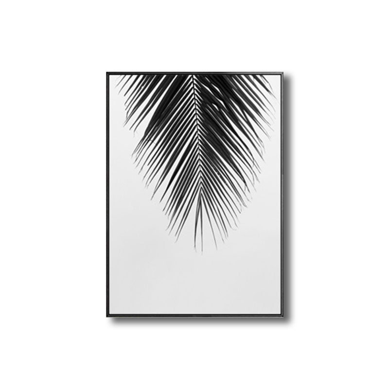 Palm Leave Wrapped Canvas for Living Room Plant Wall Art Print Black for Home Decor Clearhalo 'Art Gallery' 'Canvas Art' 'Contemporary Art Gallery' 'Modern' Arts' 1690854