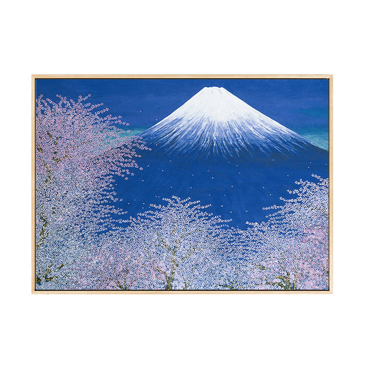 Canvas Blue Wall Decor Contemporary Style Cherry Blossom and Snow Mountain Painting Clearhalo 'Art Gallery' 'Canvas Art' 'Contemporary Art Gallery' 'Modern' Arts' 1690862