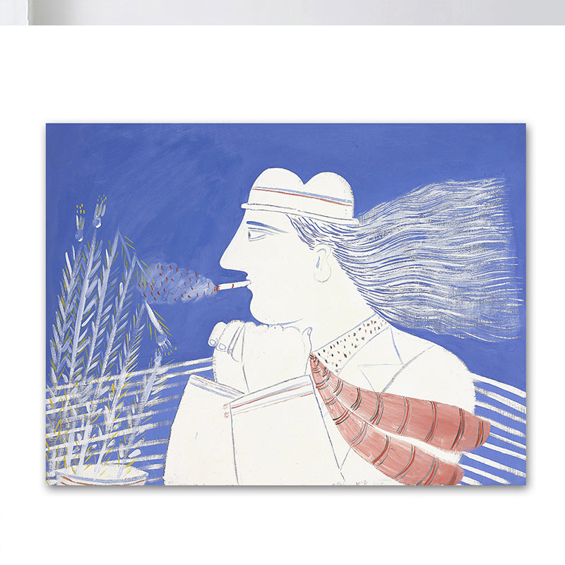 White Smoking Figure Wall Decor Textured Scandinavian Style Girls Bedroom Canvas Clearhalo 'Arts' 'Canvas Art' 1690875