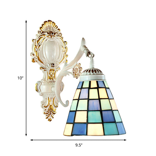 Bell Shade Tiffany Wall Lamp Stained Glass 1 Light Wall Sconce Lighting in White Clearhalo 'Industrial' 'Middle century wall lights' 'Tiffany wall lights' 'Tiffany' 'Wall Lamps & Sconces' 'Wall Lights' Lighting' 169087